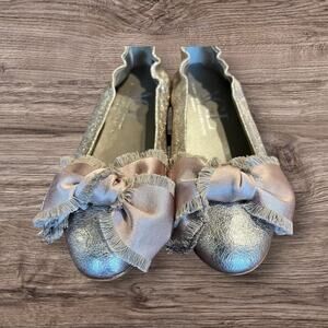 AGL Attilio Giusti Leombruni Metallic Flats Shoes Satin Bow Leather 37 1/2